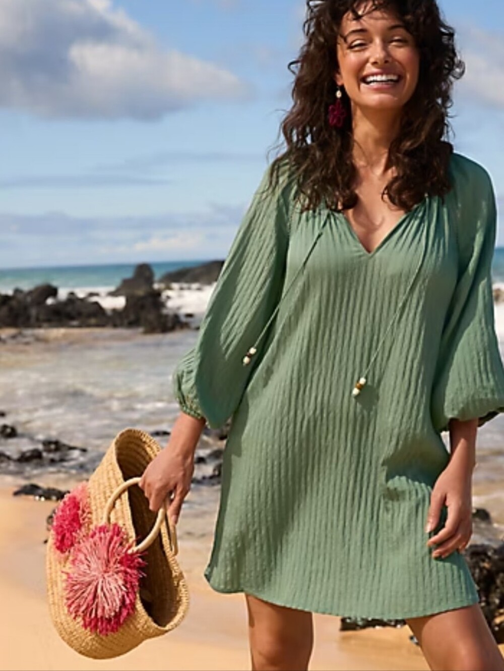 Tommy Bahama Sage Green V‑Neck Swim Cover-Up